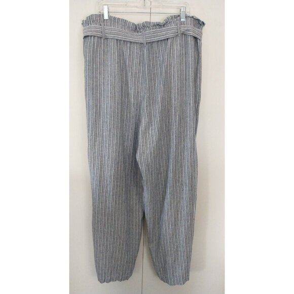 Banana Republic Wide Leg Linen-Blend Paperbag Pants Striped Pockets - Size 18 - Picture 8 of 9